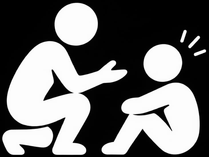 A coach kneeling to support someone